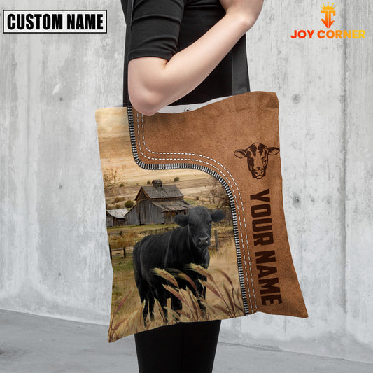 Joycorners Black Angus Cattle Custom Name 3D Tote Bag
