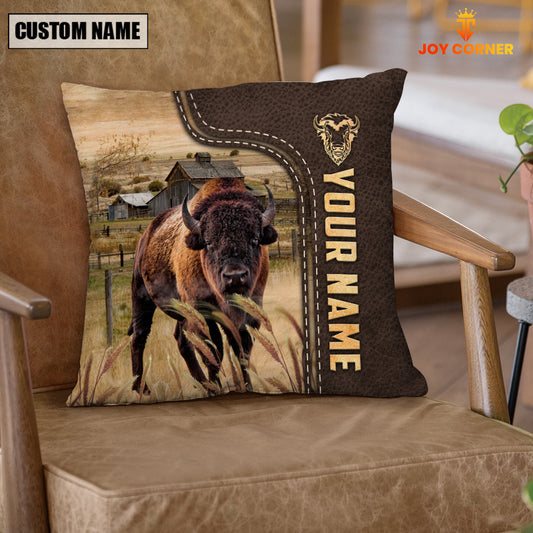 Joycorners Bison Custom Name Leather Pattern Pillow Case