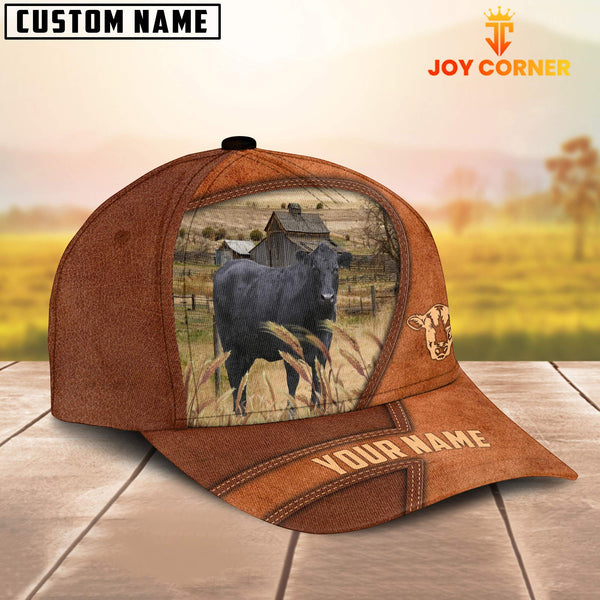 Joycorners Black Angus Customized Name Brown Leather Pattern Cap