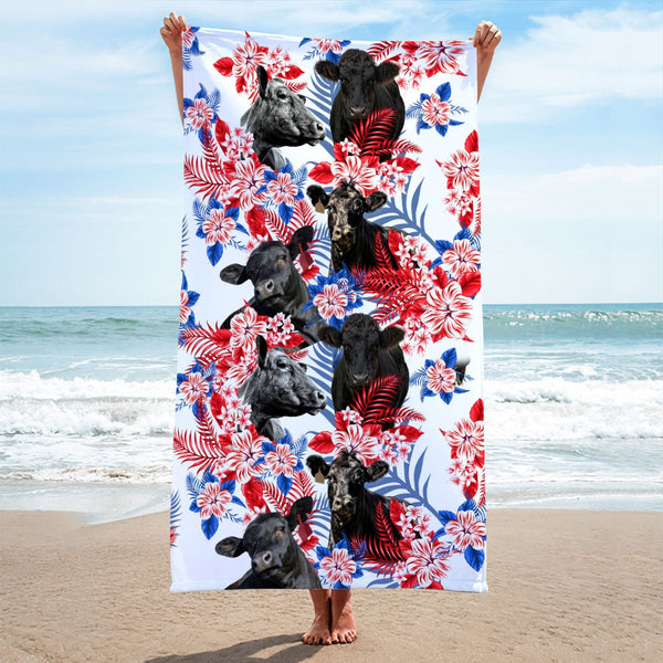 Black Angus Cattle Hawaiian Inspiration Beach Towel