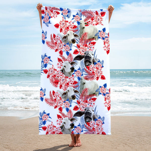 Brahman Cattle Hawaiian Inspiration Beach Towel