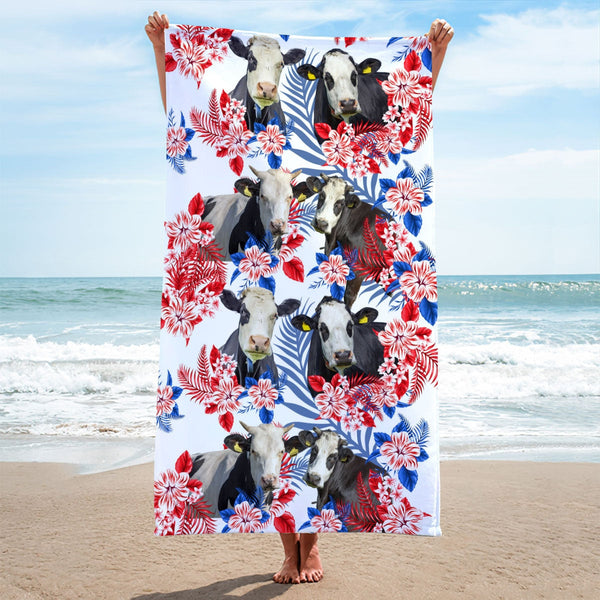 Fleckvieh Cattle Hawaiian Inspiration Beach Towel