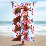 Highland Cattle Hawaiian Inspiration Beach Towel