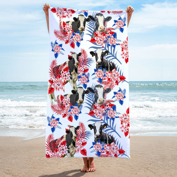 Holstein Cattle Hawaiian Inspiration Beach Towel