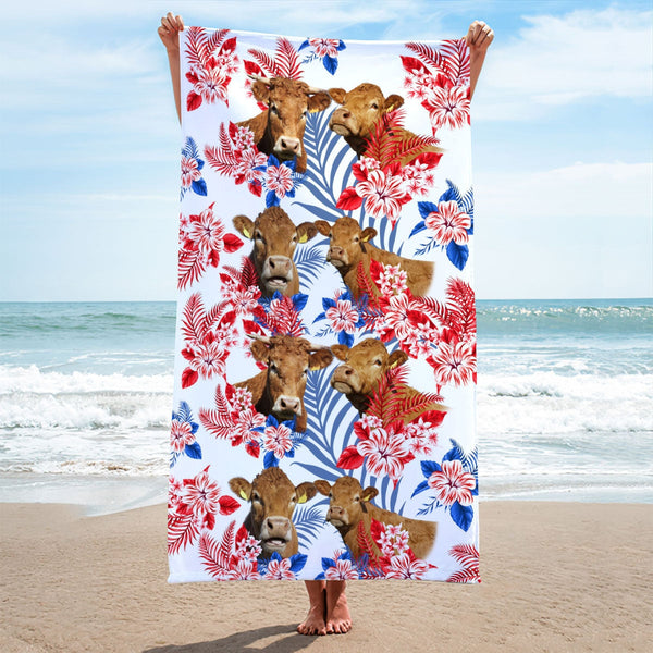 Limousin Cattle Hawaiian Inspiration Beach Towel