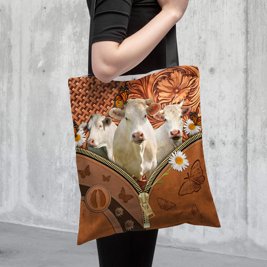 Joycorners Charolais Daisy Flower and Butterfly All Over Printed 3D Tote Bag