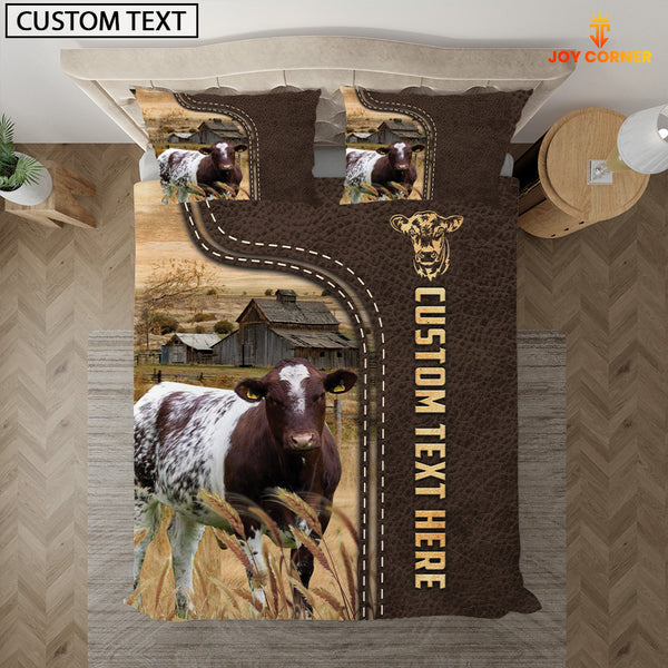 Joycorners Shorthorn Custom Text Leather Pattern Bedding Set