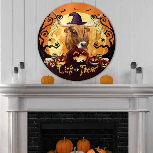 Joycorners Halloween TX-Longhorn Cattle All Printed 3D Round Metal Sign