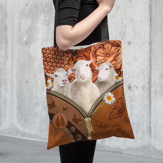 Joycorners Sheep Daisy Flower and Butterfly All Over Printed 3D Tote Bag