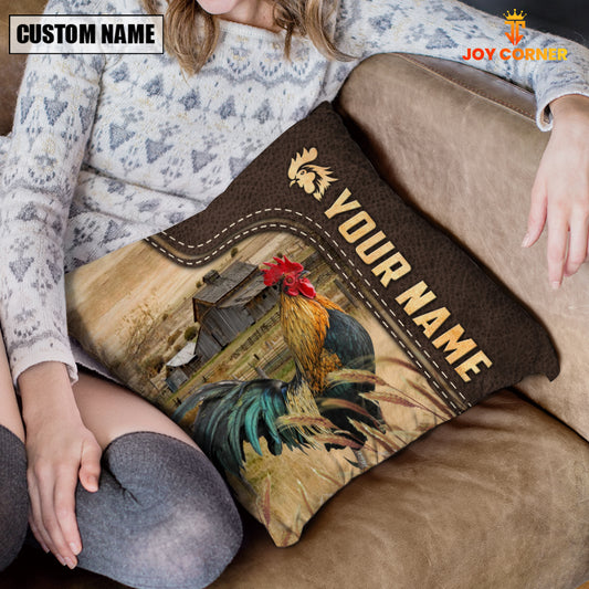 Joycorners Chicken Custom Name Leather Pattern Pillow Case