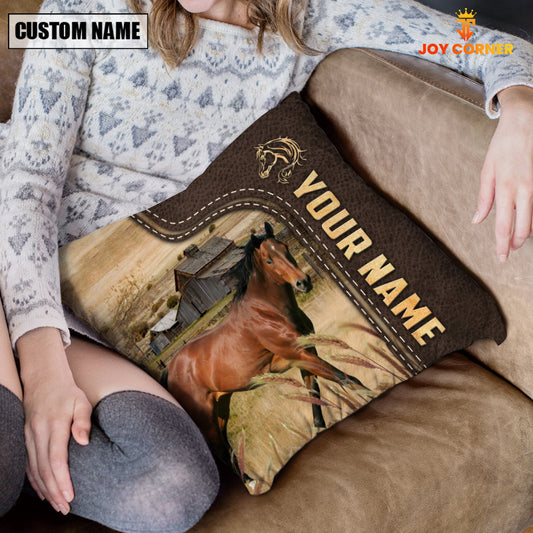Joycorners Horse Custom Name Leather Pattern Pillow Case