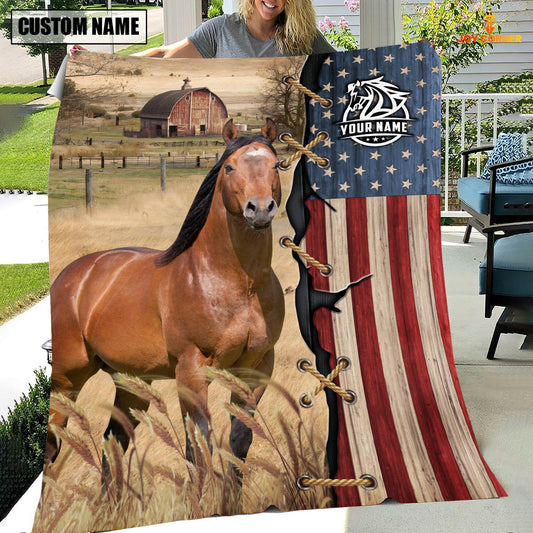 Joycorners Personalized Name Horse Flag Vintage Blanket