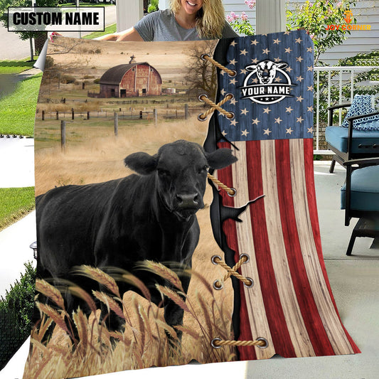 Joycorners Personalized Name Black Angus Flag Vintage Blanket