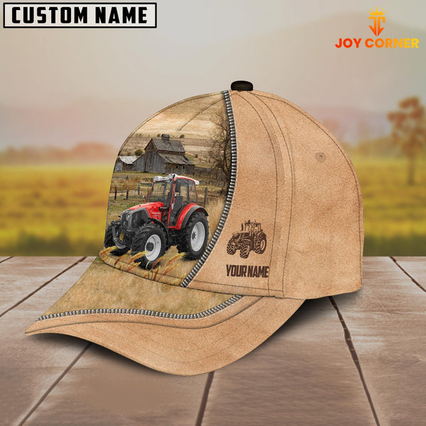 Joycorners Red Tractor Farming Light Brown Customized Name Cap