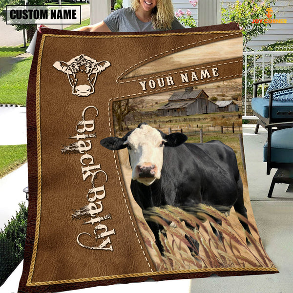 Joycorners Personalized Name Black Baldy Farm Leather Brown Blanket