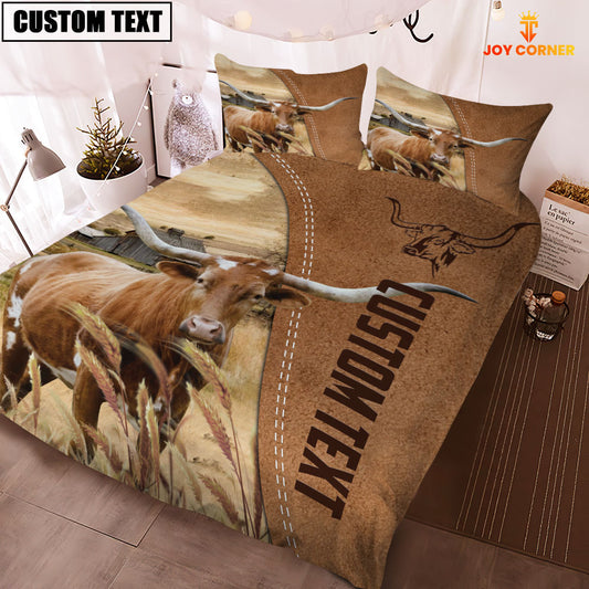 Joycorners Custom Name TX Longhorn Cattle Brown Bedding Set