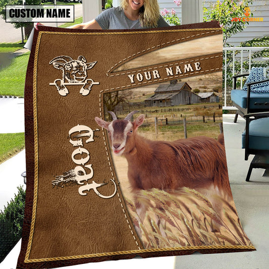 Joycorners Personalized Name Goat Farm Leather Brown Blanket