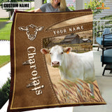 Joycorners Personalized Name Charolais Farm Leather Brown Blanket