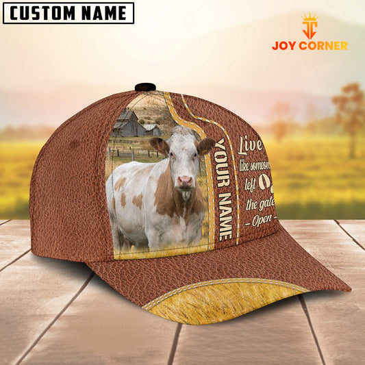 Joycorners Simmental Live Like Someone Customized Name Brown Leather Cap