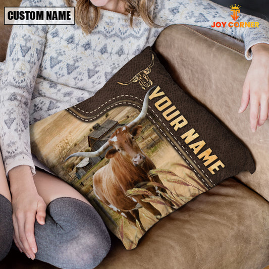 Joycorners Texas Longhorn Custom Name Leather Pattern Pillow Case