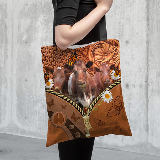 Joycorners Shorthorn Cattle Daisy Flower and Butterfly All Over Printed 3D Tote Bag