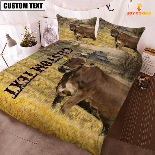 Joycorners Personalized Name Brown Swiss Cattle On The Farm 3D Bedding Set