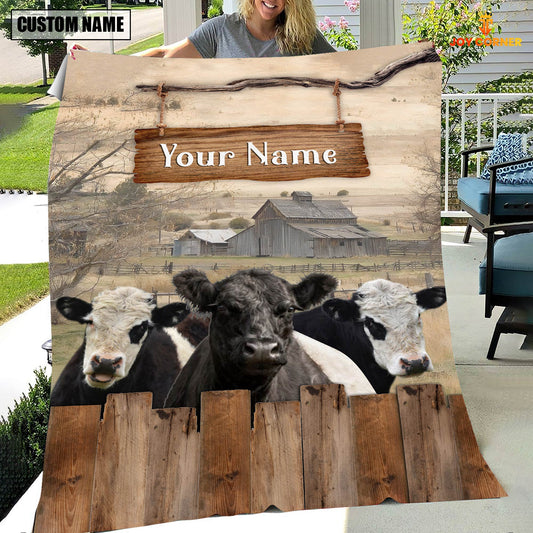 Joycorners Personalized Name Belted Galloway Wooden Pattern Blanket