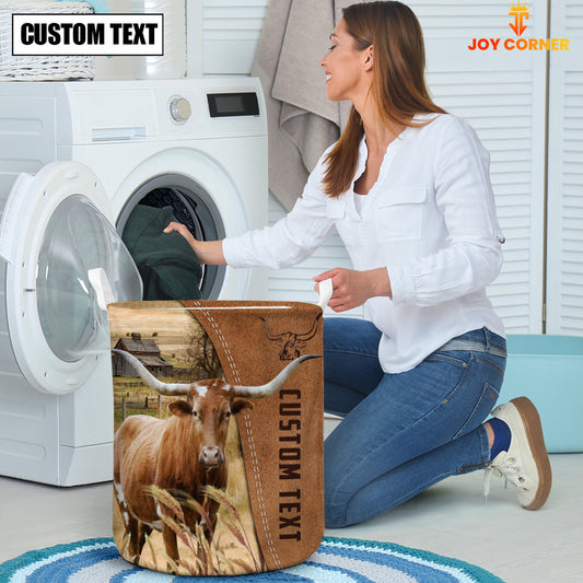 Joycorners TX Longhorn Brown Farm Custom Name Laundry Basket