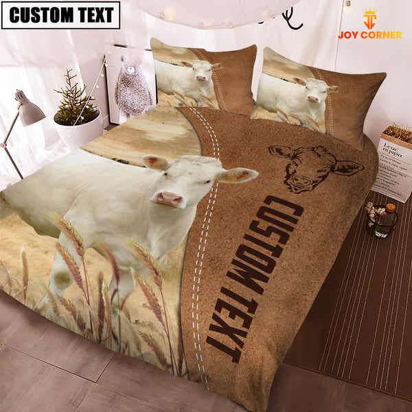 Joycorners Custom Name Charolais Cattle Brown Bedding Set