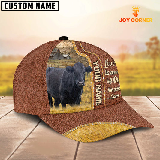 Joycorners Black Angus Live Like Someone Customized Name Brown Leather Cap