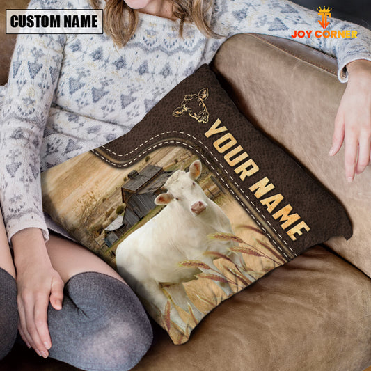 Joycorners Charolais Custom Name Leather Pattern Pillow Case