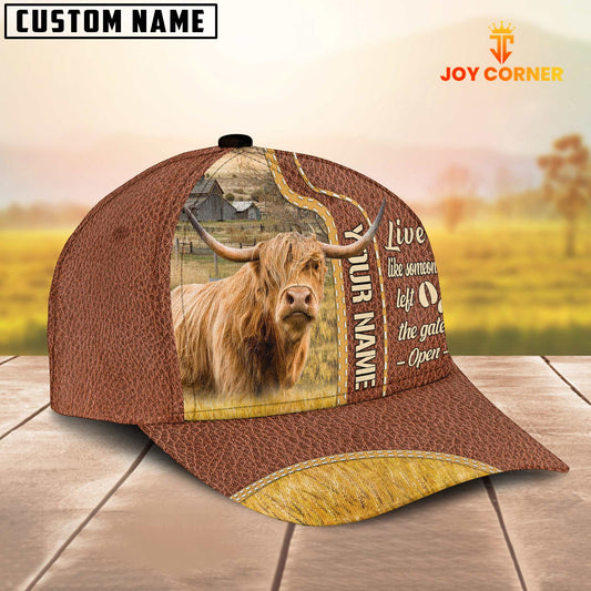 Joycorners Highland Cattle Live Like Someone Customized Name Brown Leather Cap