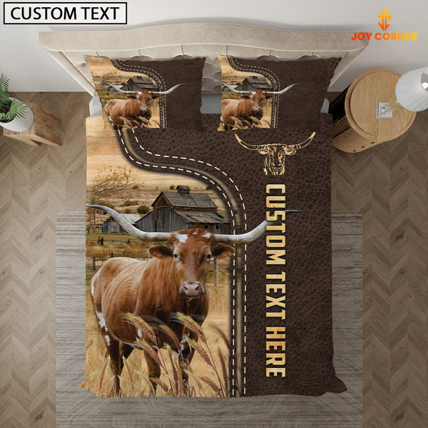 Joycorners Texas Longhorn Custom Text Leather Pattern Bedding Set