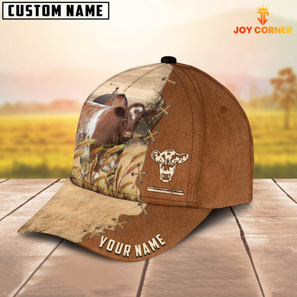 Joycorners Shorthorn Custom Name Brown Leather Pattern Cap