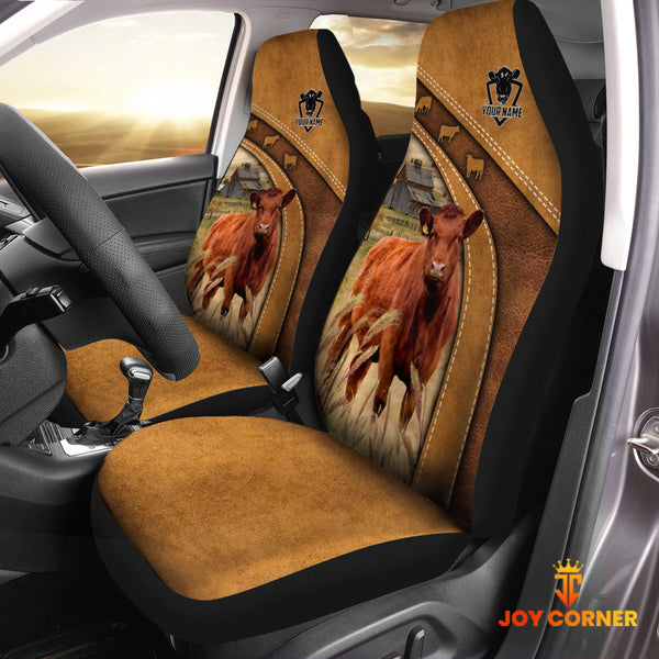 Joycorners Red Angus Pattern Customized Name 3D Car Seat Cover Set (2PCS)