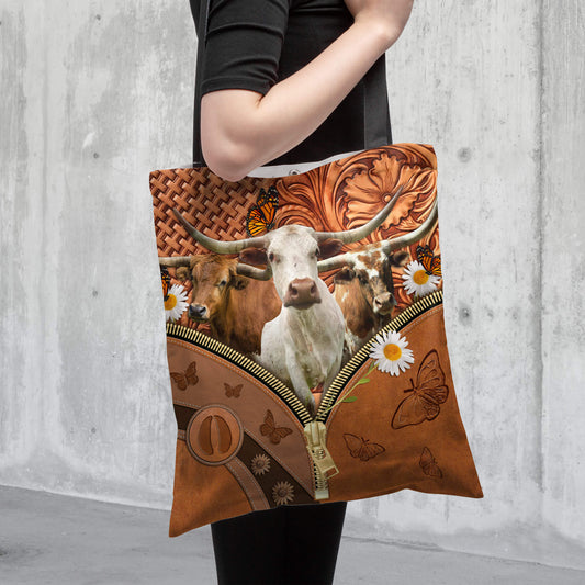 Joycorners TX-LONGHORN Daisy Flower and Butterfly All Over Printed 3D Tote Bag