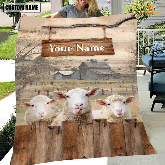 Joycorners Personalized Name Sheep Wooden Pattern Blanket