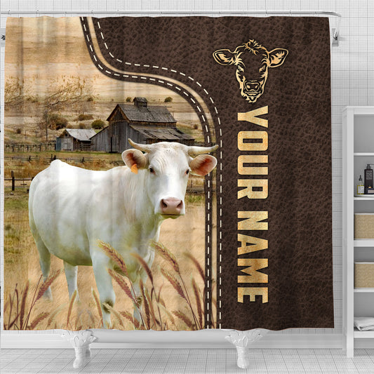 Joycorners Charolais Leather Pattern Custom Name Shower Curtain