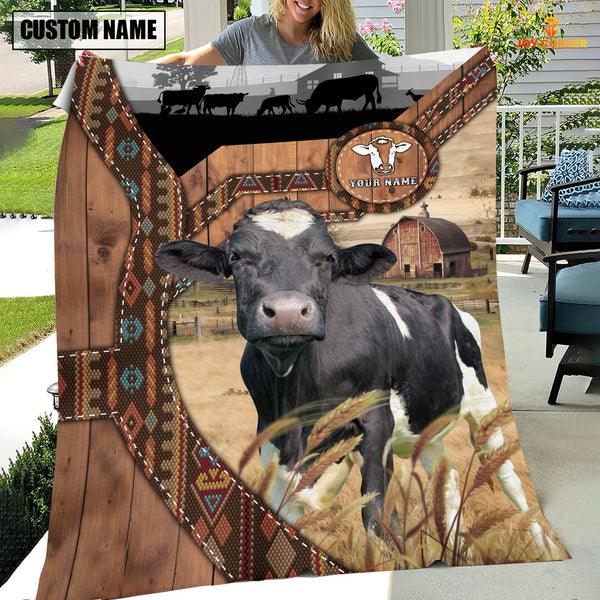 Joycorners Holstein Custom Name Brocade Pattern Blanket