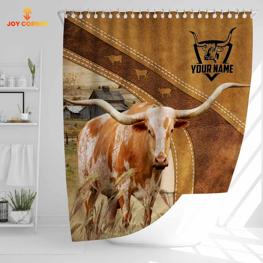 Joycorners Custom Name Texas Longhorn Pattern Shower Curtain