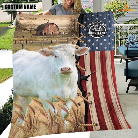 Joycorners Personalized Name Charolais Flag Vintage Blanket