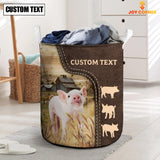 Joycorners Pig Custom Name Leather Pattern Laundry Basket