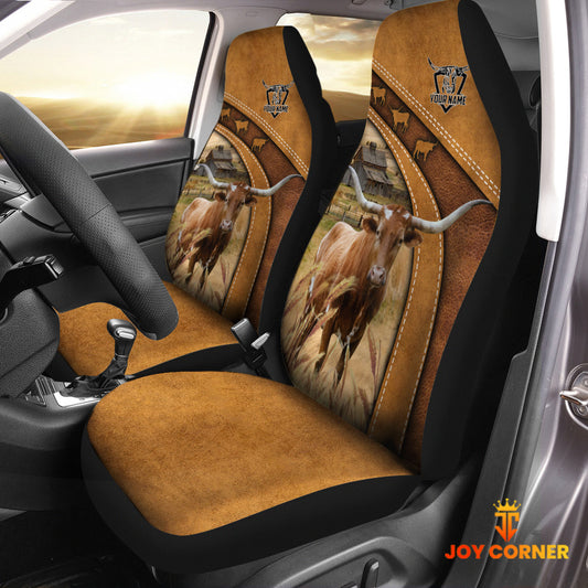 Joycorners Texas Longhorn Pattern Customized Name 3D Car Seat Cover Set (2PCS)