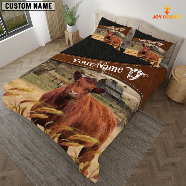 JoyCorners Red Angus On The Field Customized Name 3D Bedding Set