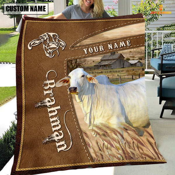 Joycorners Personalized Name Brahman Farm Leather Brown Blanket