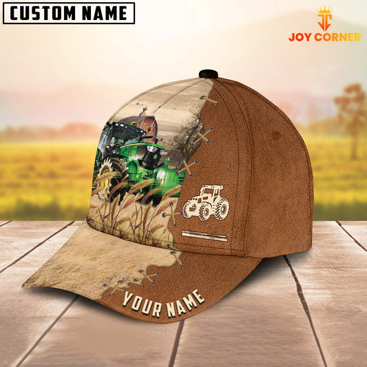 Joycorners Farm Tractor Custom Name Brown Leather Pattern Cap