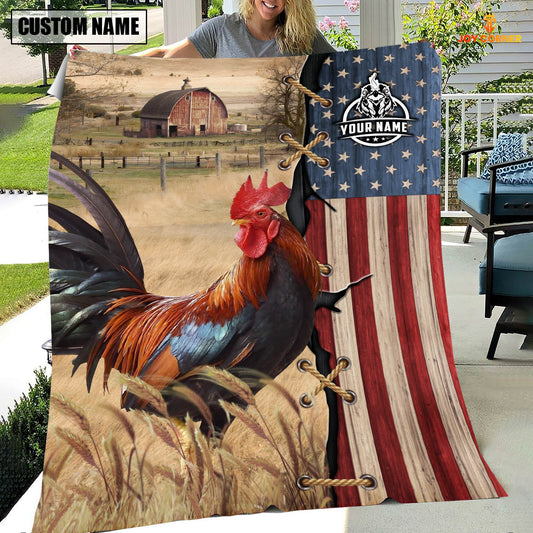 Joycorners Personalized Name Chicken Flag Vintage Blanket