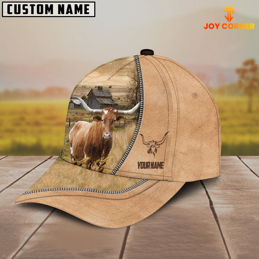 Joycorners Texas Longhorn Farming Light Brown Customized Name Cap