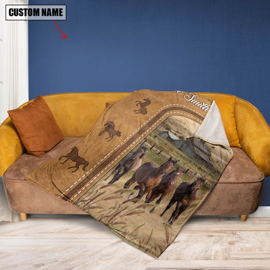 Joycorners Personalized Horse In Field Farmhouse Blanket