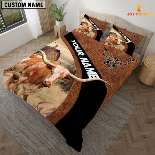 Joycorners Texas Longhorn On The Farm Customized Name Red Barn Bedding Set